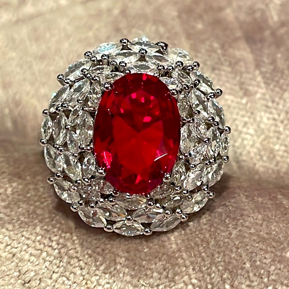 Beautiful Red CZ Diamond Cocktail Statement Ring Size 11 NWOTS